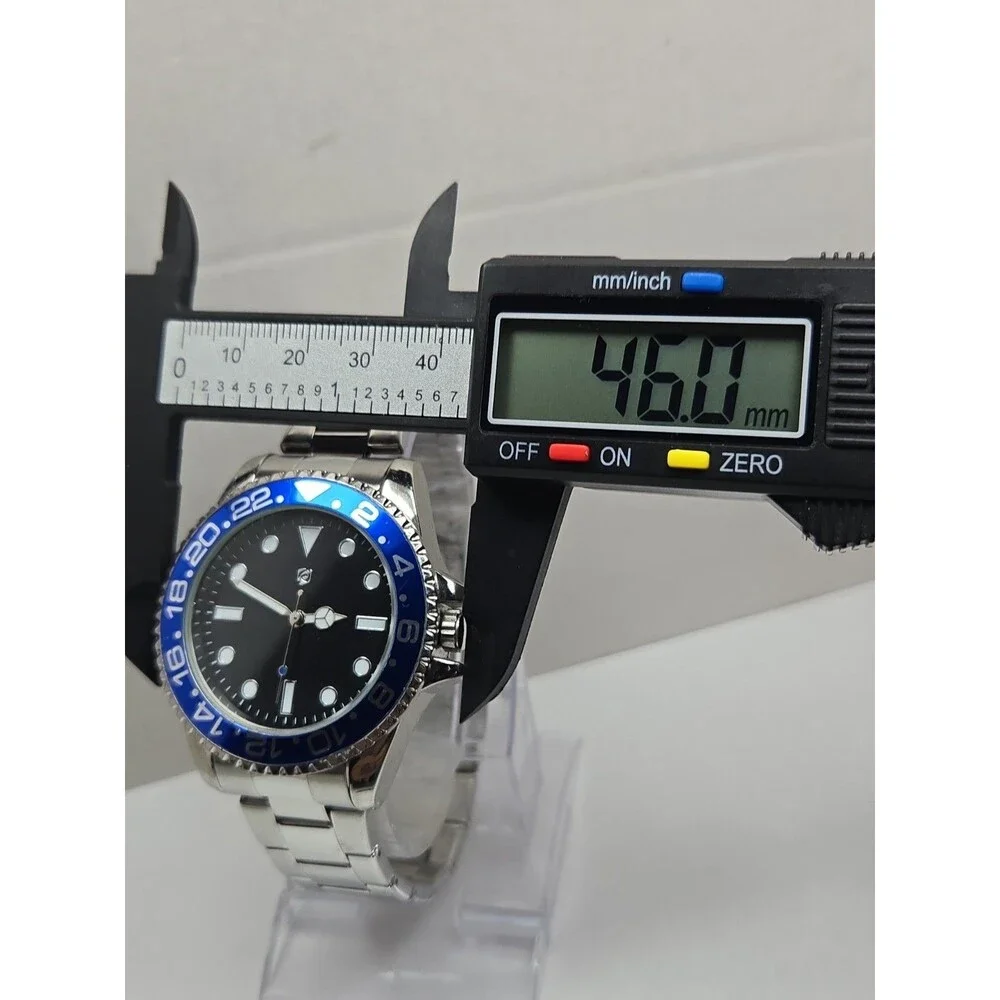 Auriol Mens Quartz Diver Style 46mm Watch Black Blue 24HR Bezel Date New Battery